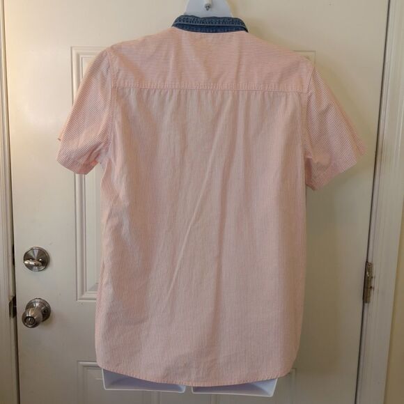 Faded Glory pink and white stripe top with embroidery and denim collar - Picture 10 of 13